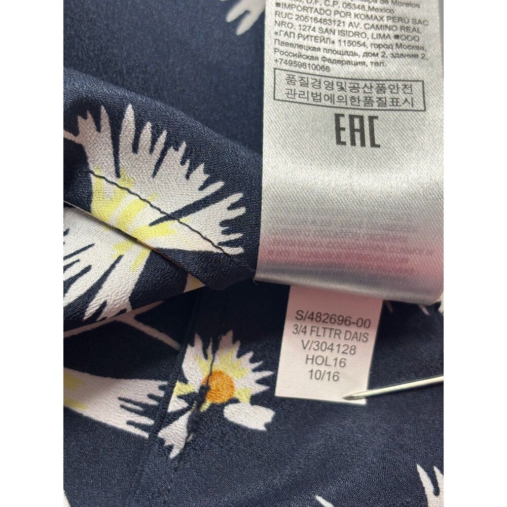 Banana Republic Navy Blue Daisy Floral Peplum Blouse 3/4 Sleeve Spring Casual Sm - Picture 6 of 12